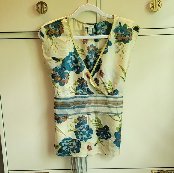 Rare Anthropologie 2005 Odille Guilded Surplice Silk Top Size 10 - Picture 2 of 5